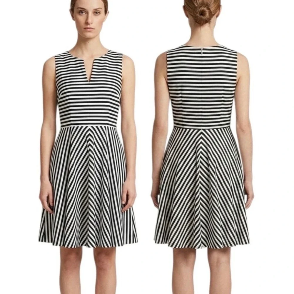 NWT Ann Taylor Petite 6P Black White Stripe Fit & Flare Dress - Picture 10 of 10